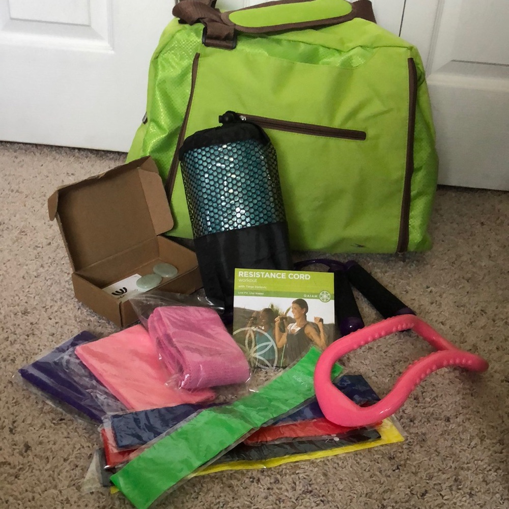 Yoga Bag & Towel Resistance Bands Set Exercise Workout Fitness Jump rope + more!
